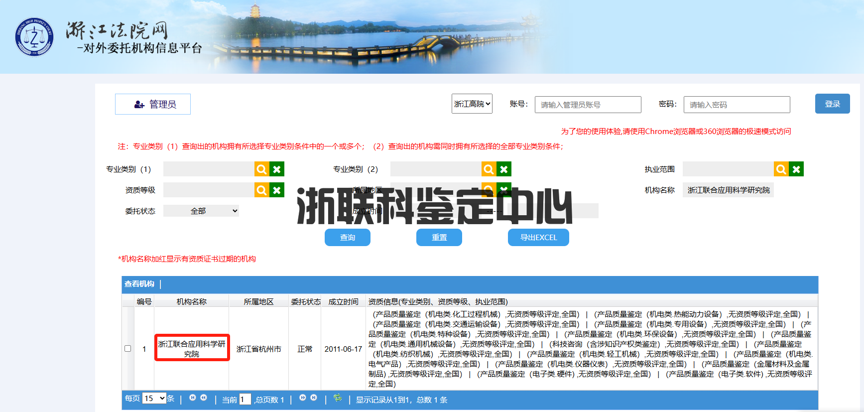 浙江聯合應用科學研究院鑒定中心成功入圍浙江省對外委托機構信息平臺(圖1)